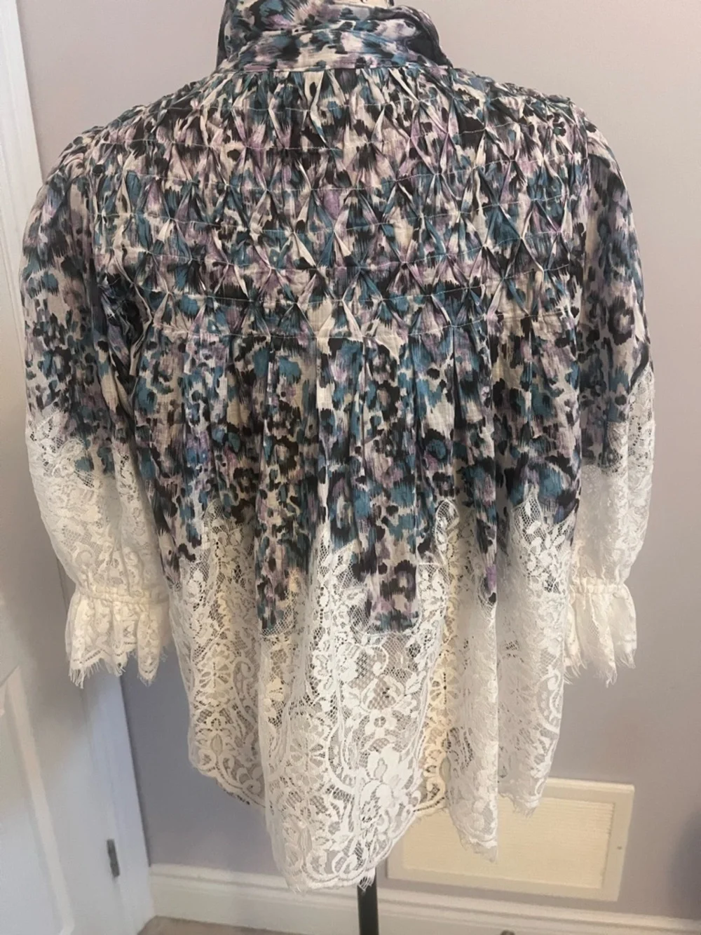 Anthropologie Ombre Floral Lace Button-Front Blouse — White, Blue, Purple - Picture 2 of 5